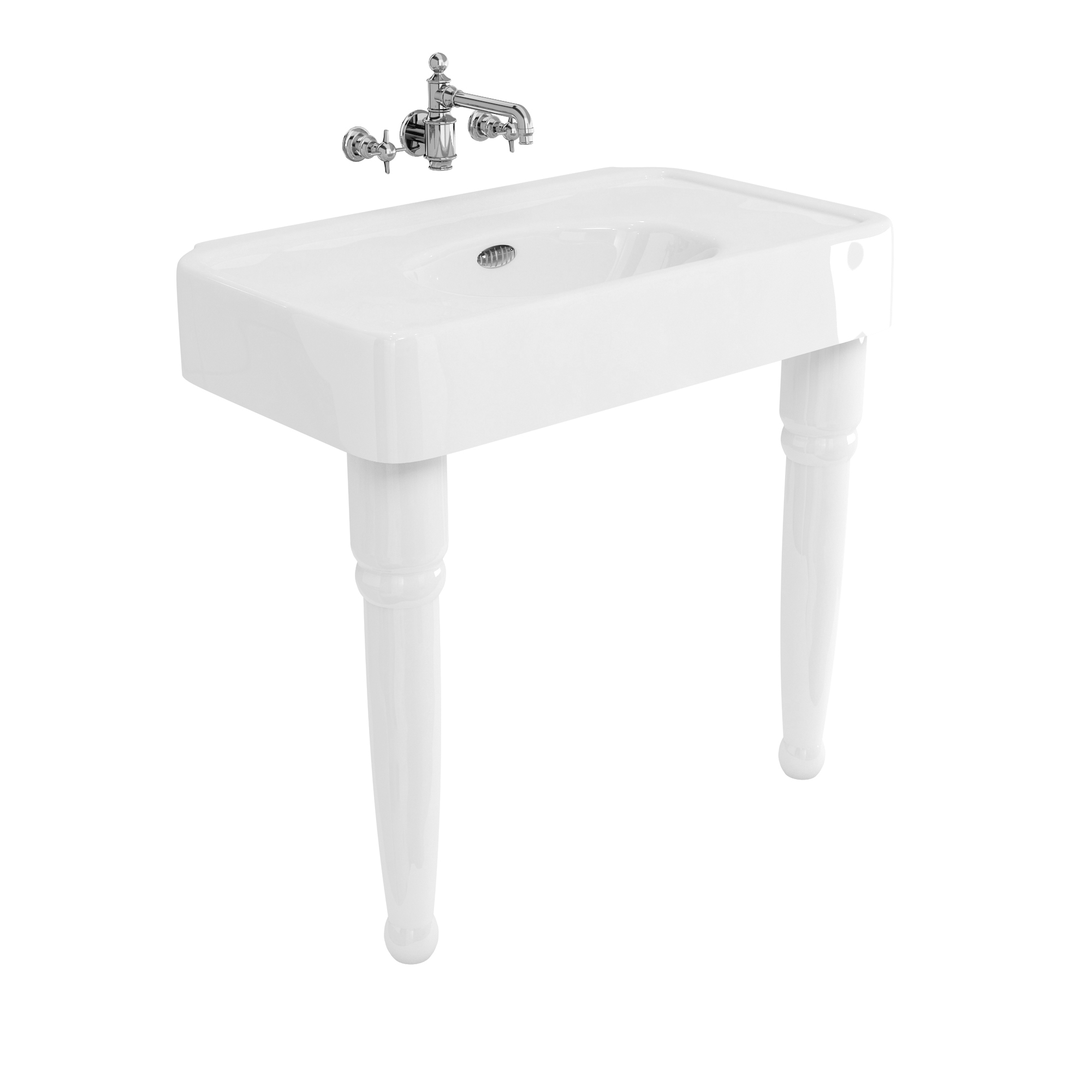 Arcade 900mm basin with chrome overflow & ceramic console legs